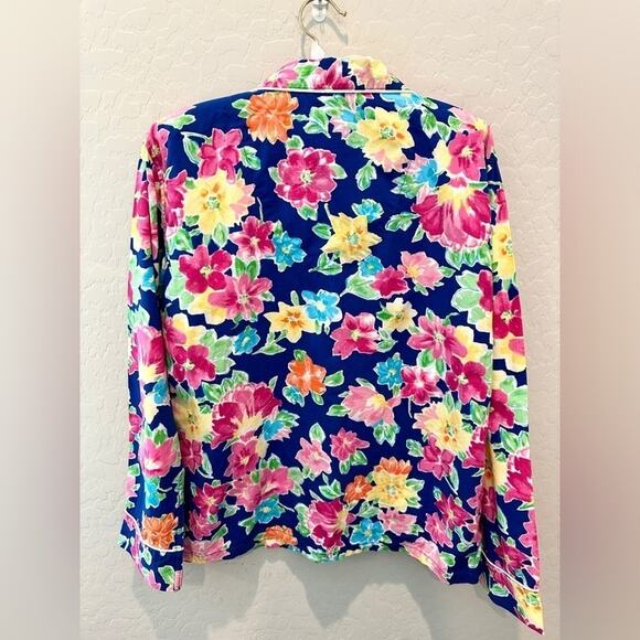 RALPH LAUREN | Navy Floral Pajama Top Embroidered Monogram | Size Medium - Picture 6 of 7